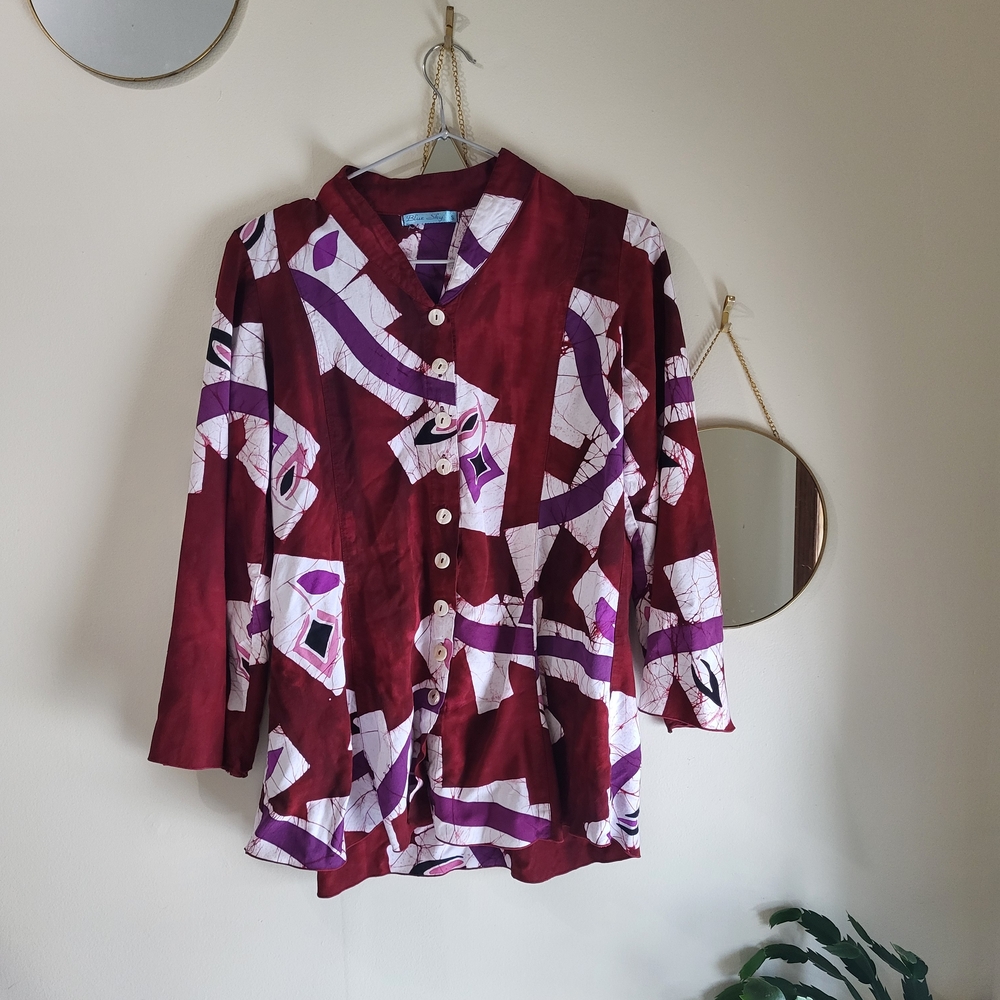 Stylish Women's Red and Purple Button-Up Top